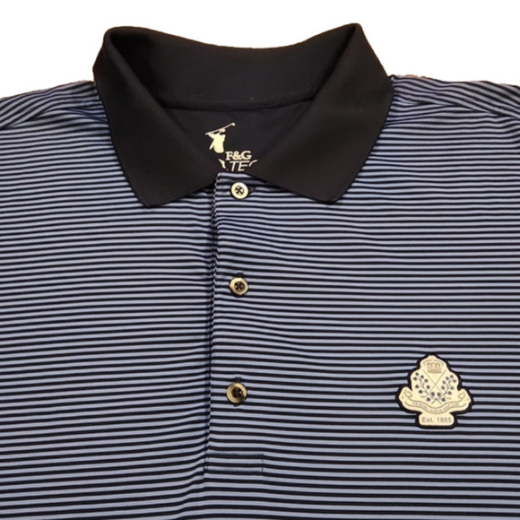 F&G Tech Light & Navy Blue Stripes The Royal Dublin Golf Club Polo Shirt - Picture 2 of 8